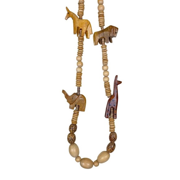 Vintage Hand Carved Wooden Animal Safari Necklace - Picture 9 of 11